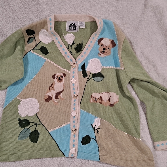 Storybook Knits Sweaters - Storybook Knits Green, Blue & Tan Dog Motif Cardigan